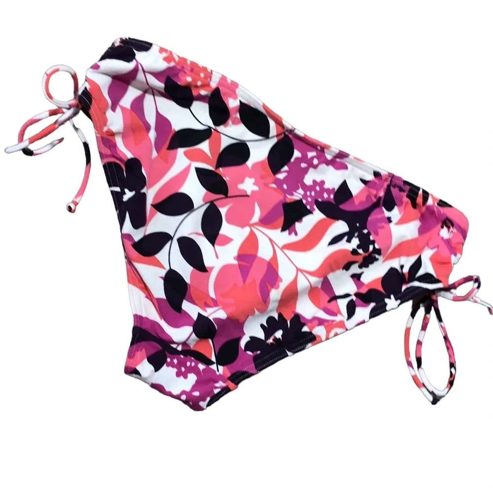 LANDS’ END | Women’s Floral Adjustable Gathered Front-Tie Ruched-Sides Bikini S